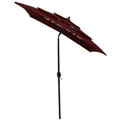 vidaXL Градински чадър на 3 нива с алуминиев прът, бордо червен, 2x2 м
