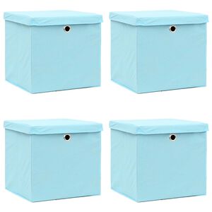 vidaXL Кутии за съхранение с капаци 4 бр бебешко сини 32x32x32 см плат