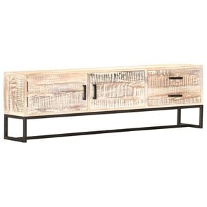 vidaXL ТВ шкаф, бял, 140x30x45 см, акациево дърво масив