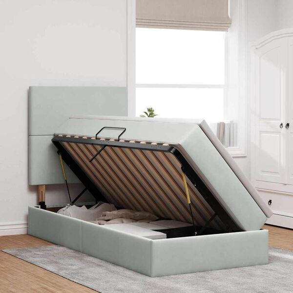 vidaXL Легло с място за съхранение и матрак Светлосиво 90 x 190 cm