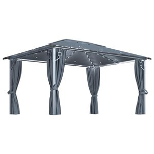 vidaXL Шатра със завеси/LED светещи стрингове 4x3 м антрацит алуминий