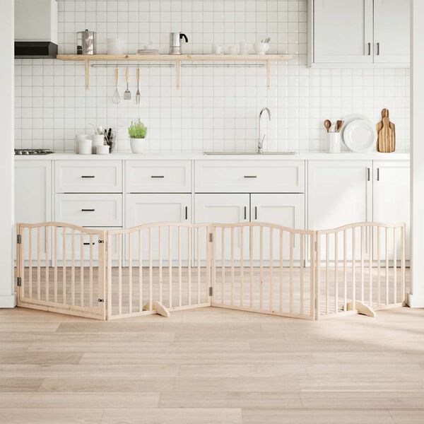 vidaXL Сгъваема преграда за кучета с врата 4 панела 320 см топола