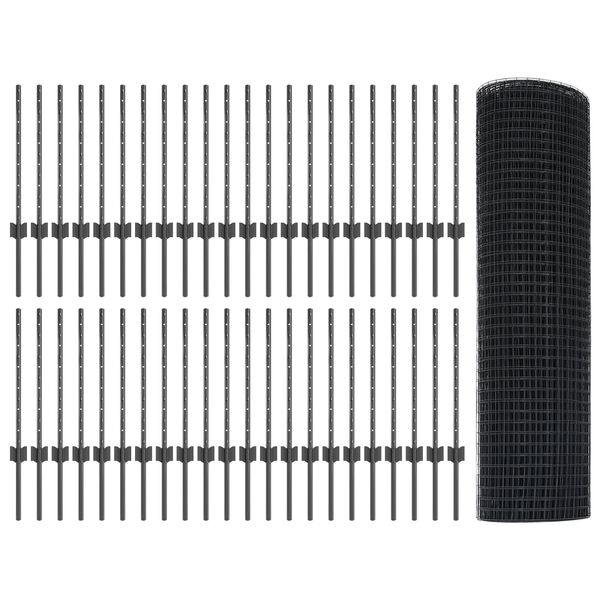 vidaXL Ограда с пост Сив 0,5 x 100 м Стомана и PVC