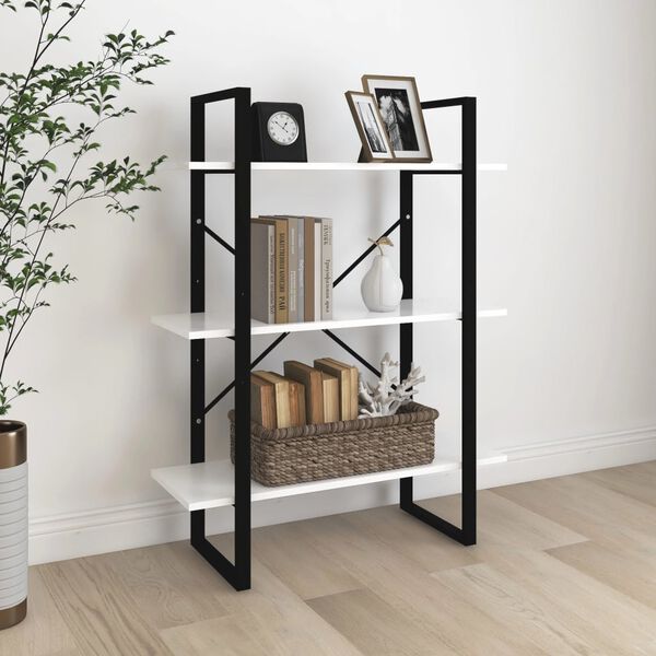 vidaXL Шкаф библиотека, бял, 80x30x105 см, инженерно дърво