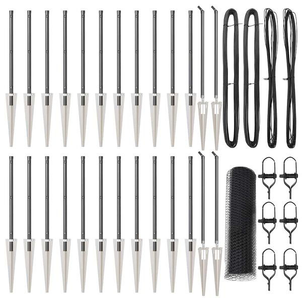 vidaXL Стълб за ограда. Сив 50 x 0,5 м (25 мм мрежа) Стомана и PVC