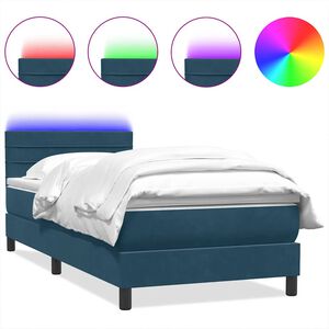 vidaXL Боксспринг легло с матрак и LED, тъмносиньо, 80x220 cm, кадифе