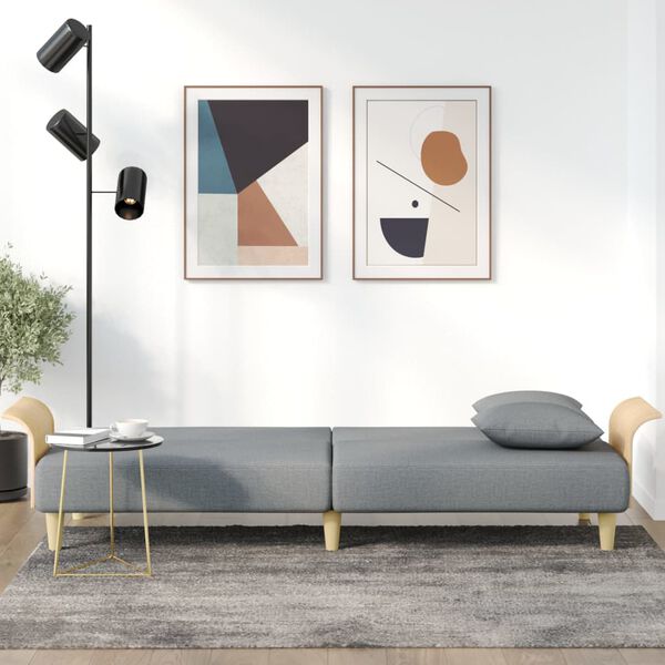 vidaXL Разтегателно канапе с подлакътници, светлосиво, плат