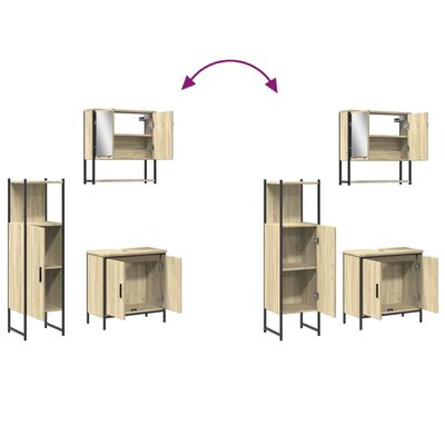 vidaXL Комплект шкафове за баня от 3 части дъб сонома инженерно дърво
