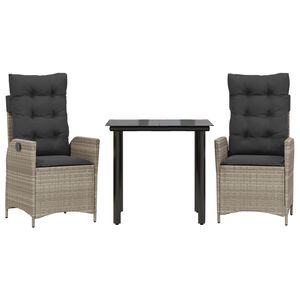 vidaXL Градински трапезен комплект 3 части с възглавници светлосив