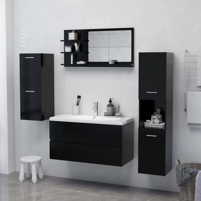 vidaXL Огледало за баня, черно, 90x10,5x45 см, ПДЧ