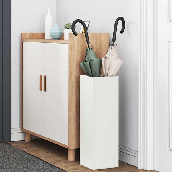 vidaXL Стойка за чадър със съхранение Бяло 15,5 х 15,5 х 49 см Метал