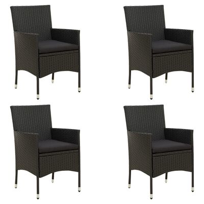 vidaXL Градински столове с възглавници, 4 бр, полиратан, черни