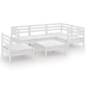 vidaXL Градински лаундж комплект, 6 части, бял, бор масив