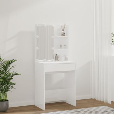 vidaXL Тоалетка с LED, бял гланц, 60x40x140 см