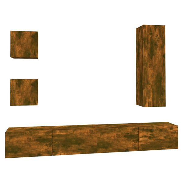 vidaXL Комплект ТВ шкафове от 5 части, опушен дъб, инженерно дърво