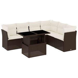vidaXL Градински комплект с възглавници, 7 части, кафяв, полиратан
