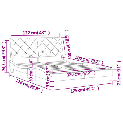 vidaXL Рамка за легло с табла, светлосива, 120x200 см, кадифе