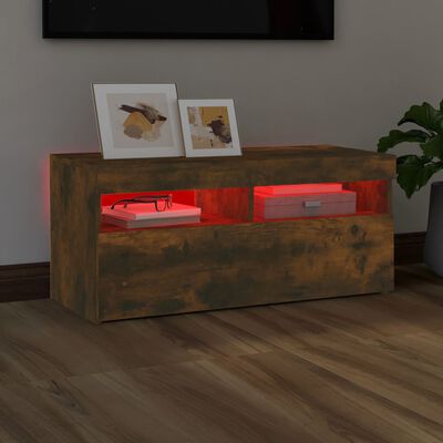 vidaXL ТВ шкаф с LED осветление, опушен дъб, 90x35x40 см