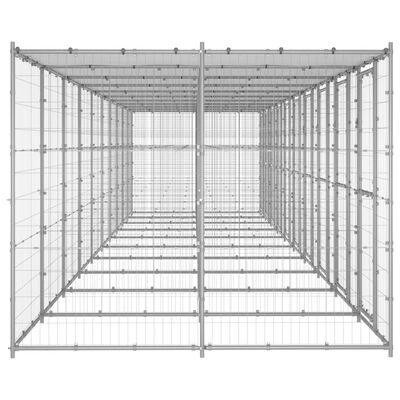 vidaXL Външна клетка за кучета с покрив, поцинкована стомана, 24,2 м²