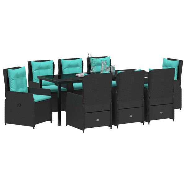 vidaXL Комплект за хранене в градината 9 pcs Черно Полиратан