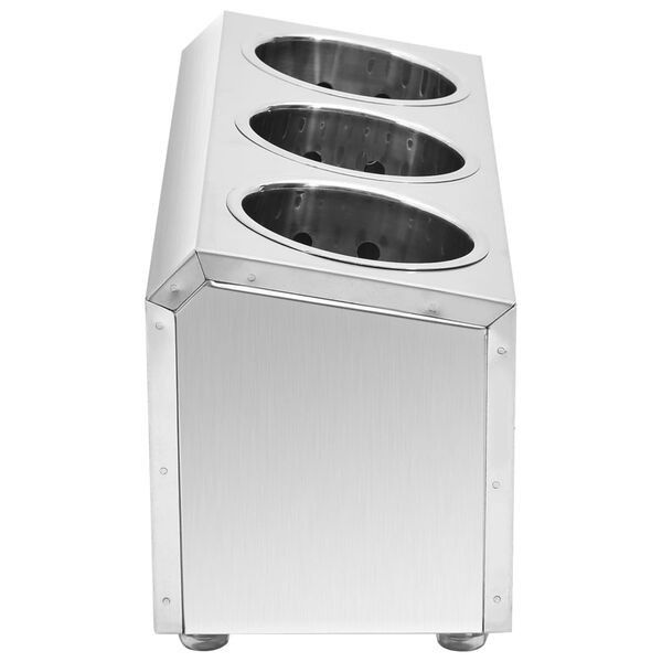 vidaXL Държач за прибори за хранене, 3 решетки, правоъгълен, инокс