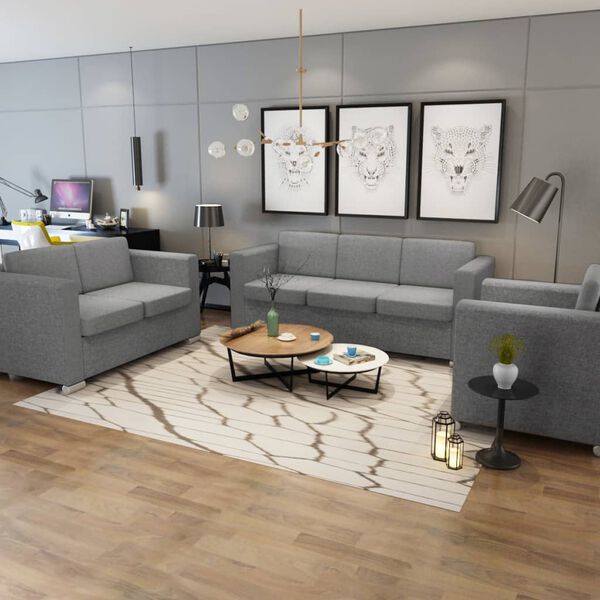 vidaXL Комплект дивани, мека мебел, от три части, светло сиво