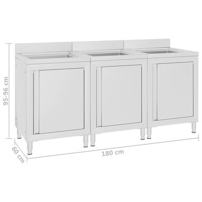 vidaXL Търговски кухненски шкафове за мивки 3 бр неръждаема стомана