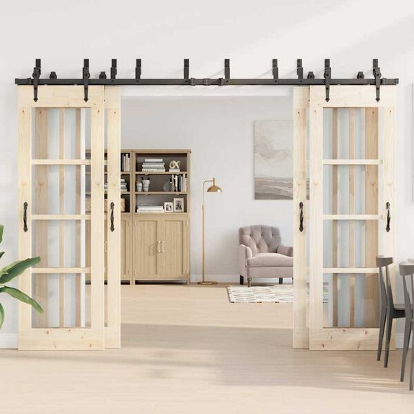 vidaXL Комплект механизъм за плъзгаща врата, 305 см, стомана, черен