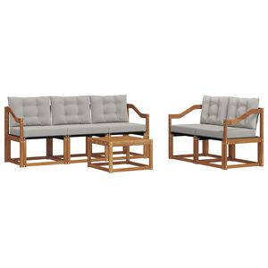 vidaXL Комплект дивани за открито 6 pcs Естествено и светло сиво