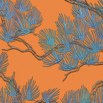 DUTCH WALLCOVERINGS Тапет борово дърво, синьо и оранжево