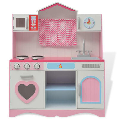 vidaXL Детска играчка - Кухня, дърво, 82x30x100 см, розово и бяло