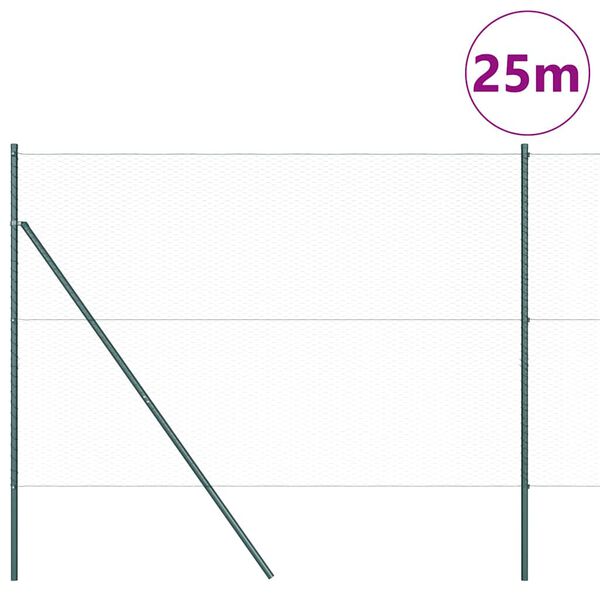 vidaXL Стълб за ограда. Зелен 25 x 1,6 м (25 мм мрежа) Стомана и PVC