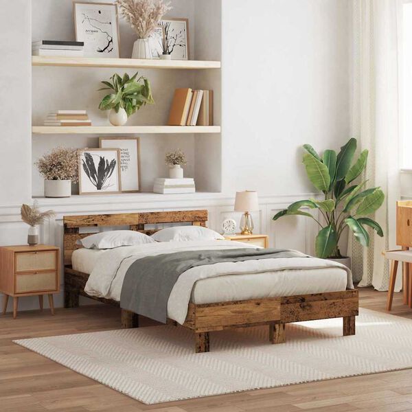 vidaXL Рамка за легло Старо дърво 135 x 190 cm Инженерно дърво