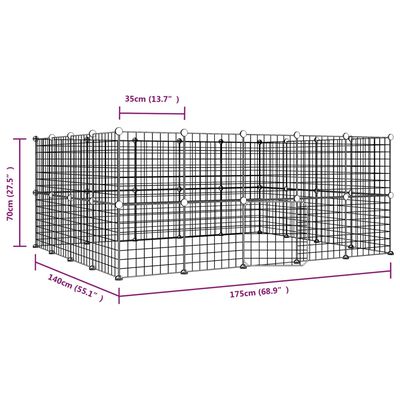 vidaXL Клетка за животни с врата, 36 панела, черна, 35x35 см, стомана