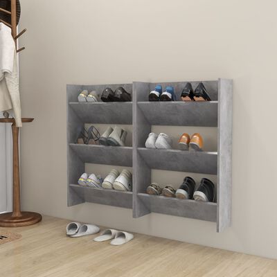 vidaXL Стенни шкафове за обувки, 2 бр, бетонно сиво, 60x18x90 см, ПДЧ