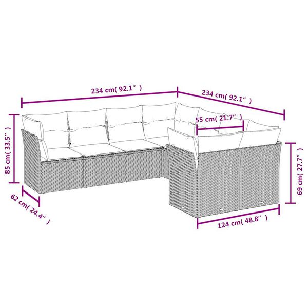 vidaXL Градински комплект диван с възглавници 8 части черен полиратан