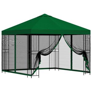 vidaXL Градинска беседка със стени 3 x 3 m Зелено Полиестер и стомана
