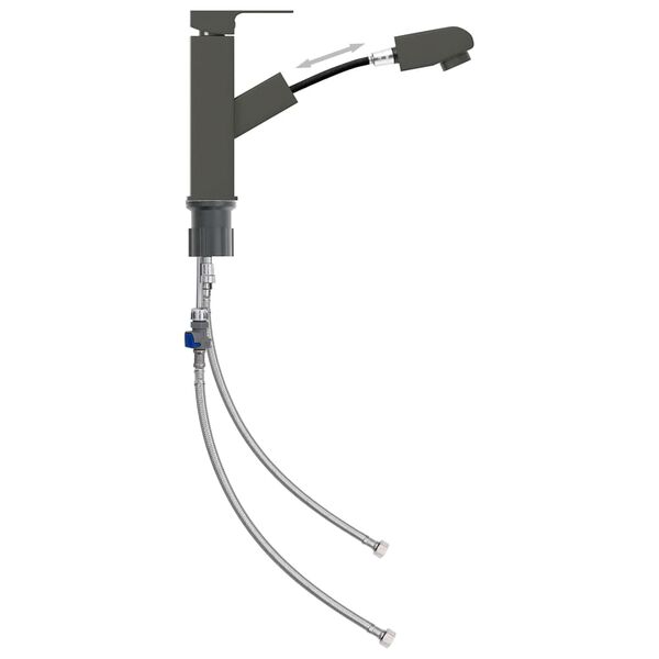 vidaXL Смесител за баня с функция за издърпване, сив, 157x172 мм