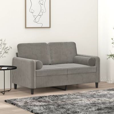 vidaXL 2-местен диван с възглавници, светлосив, 120 см, кадифе