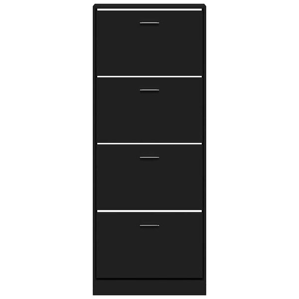 vidaXL Шкаф за обувки, черен, 59x17x150 см, инженерно дърво