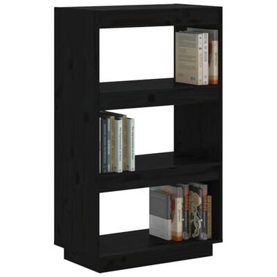 vidaXL Библиотека/разделител за стая, черна, 60x35x103 см, бор масив