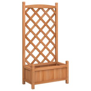 vidaXL Саксия за цветя с решетка, кафява, 55x29,5x110 см, масивна ела
