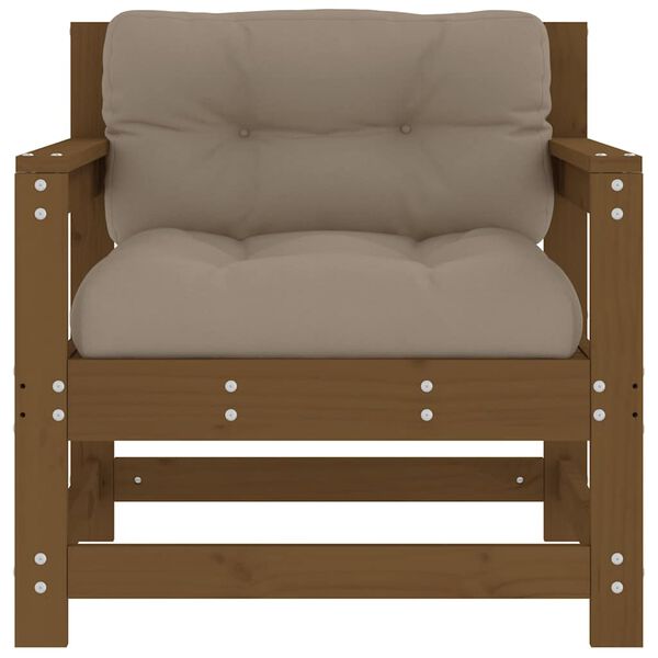 vidaXL Градински столове с възглавници, 2 бр, меденокафяви, бор масив