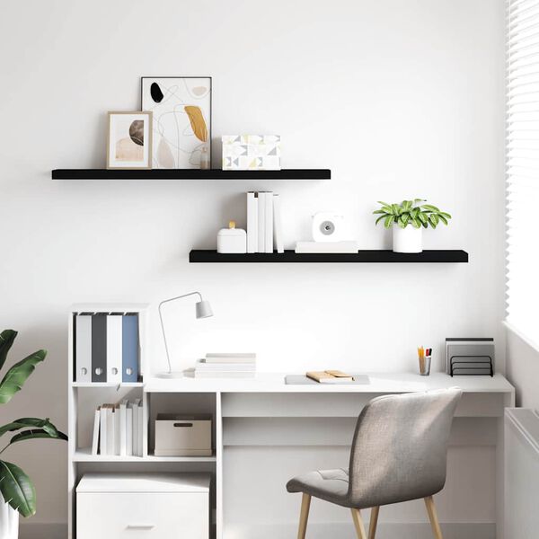 vidaXL Окачени стенни рафтове, 2 бр, черни, 120x23,5x3,8 см, МДФ