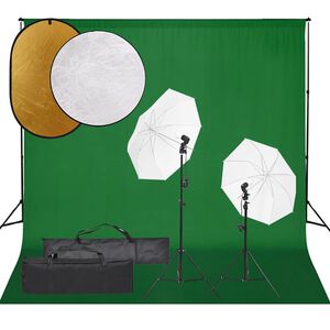 vidaXL Фотографски комплект за студио, комплект лампи, фон и рефлектор