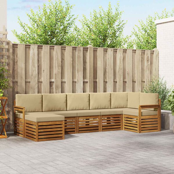 vidaXL Комплект секционен диван с възглавница 7 pcs Натурален и Бежов