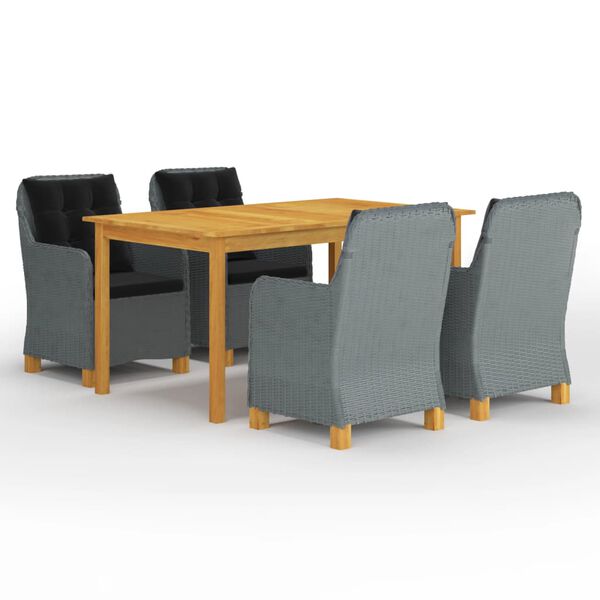 vidaXL Градински трапезен комплект, 5 части, светлосив