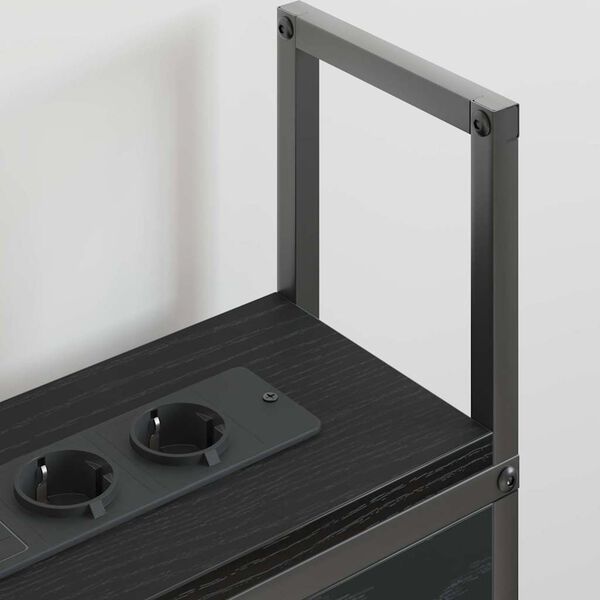 vidaXL Табла за легло за съхранение с зарядна станция с рафт Черен дъб