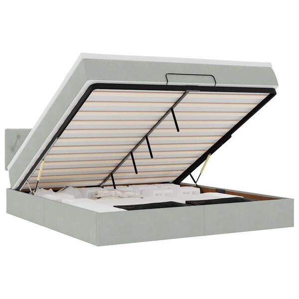 vidaXL Османска легло с матрак и LED, светлосиво, 160x200 см, кадифе