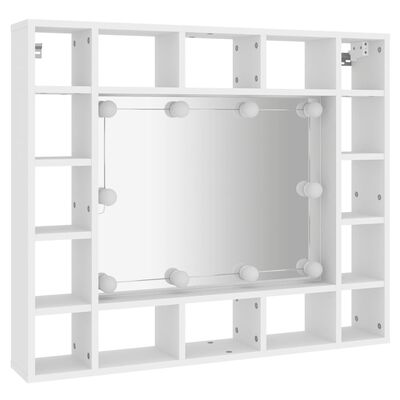 vidaXL Огледален шкаф с LED, бял, 91x15x76,5 см